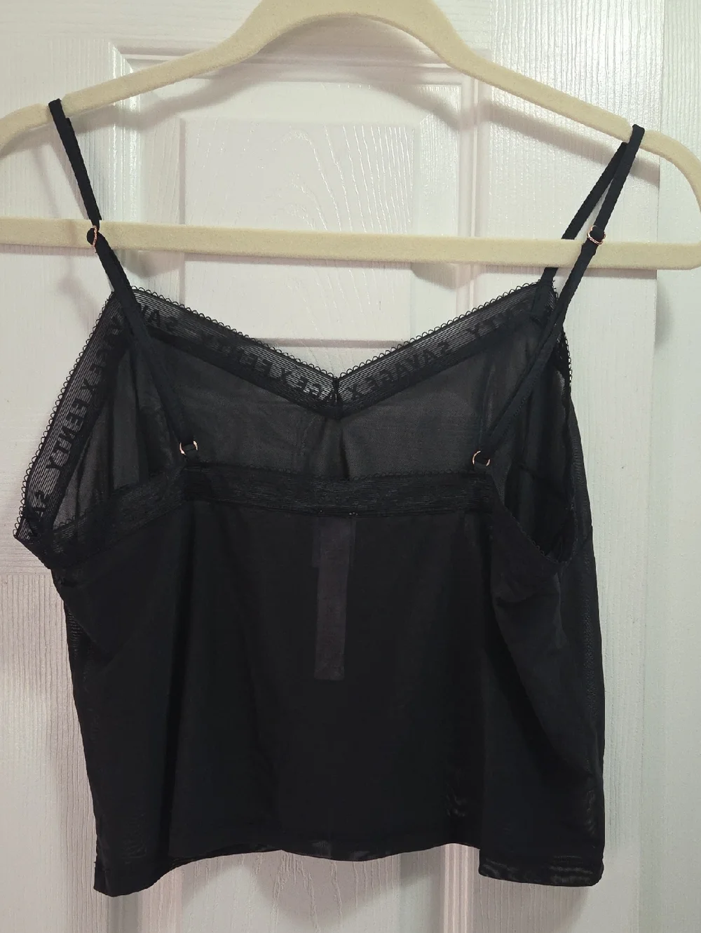 Savage X Fenty Black Sheer Mesh Cami with Blue Plaid Lace-Trim Shorts